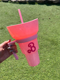 Vaso con separador para beber y comer al mismo tiempo logo Barbie Rosa