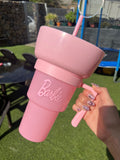 Vaso con separador para beber y comer al mismo tiempo logo Barbie